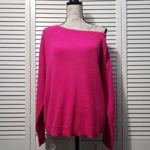 Bar III On/Off Shoulder Knit Sweater Women's  XL Berry Pink Zipper Sleeve Retro‎